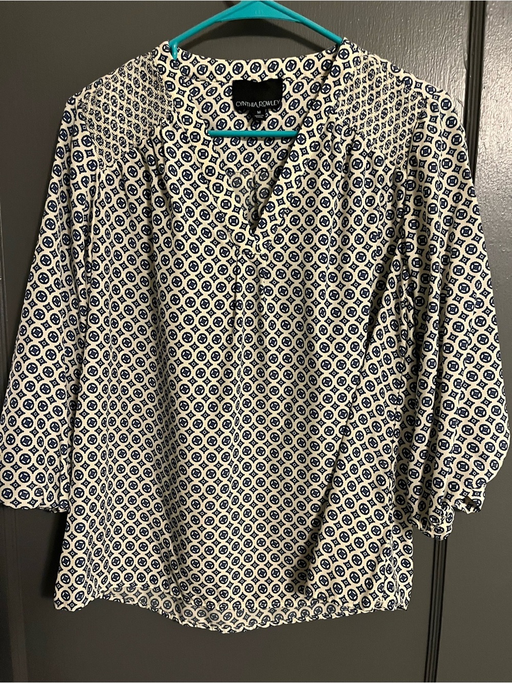Cynthia Rowley Navy & White Geometric Popover Shirt